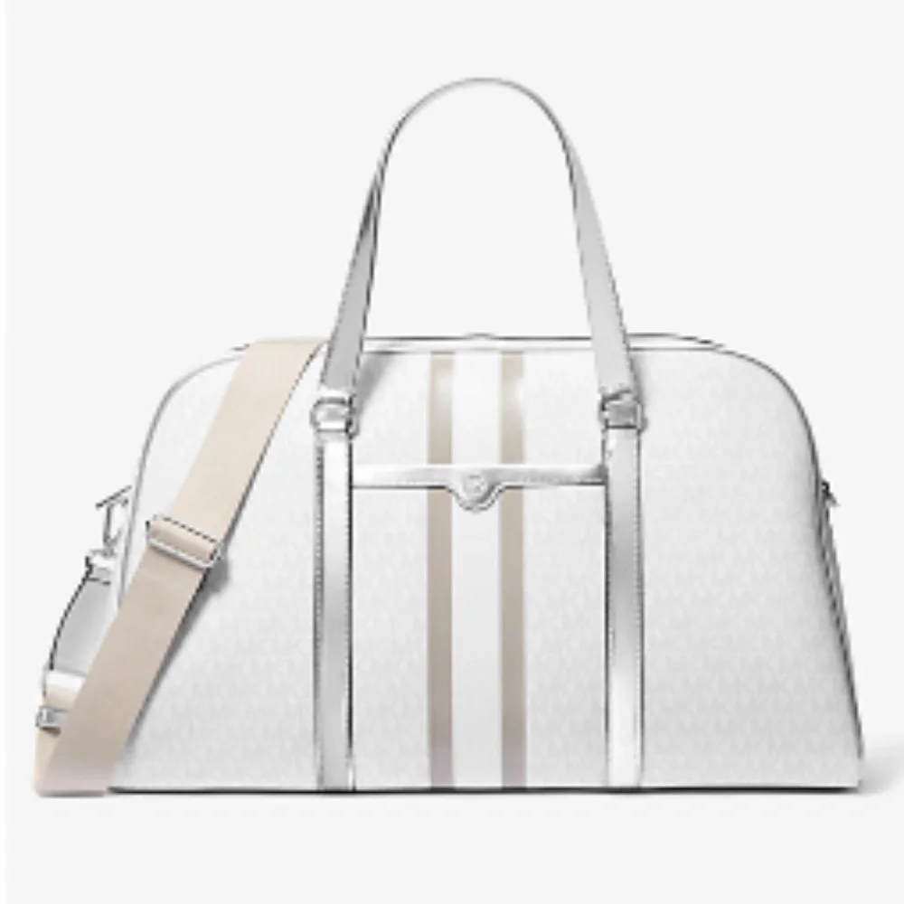 Jet Set Travel Extra-Large Striped Metallic Signature Logo Weekender Bag - Picture 3 of 8